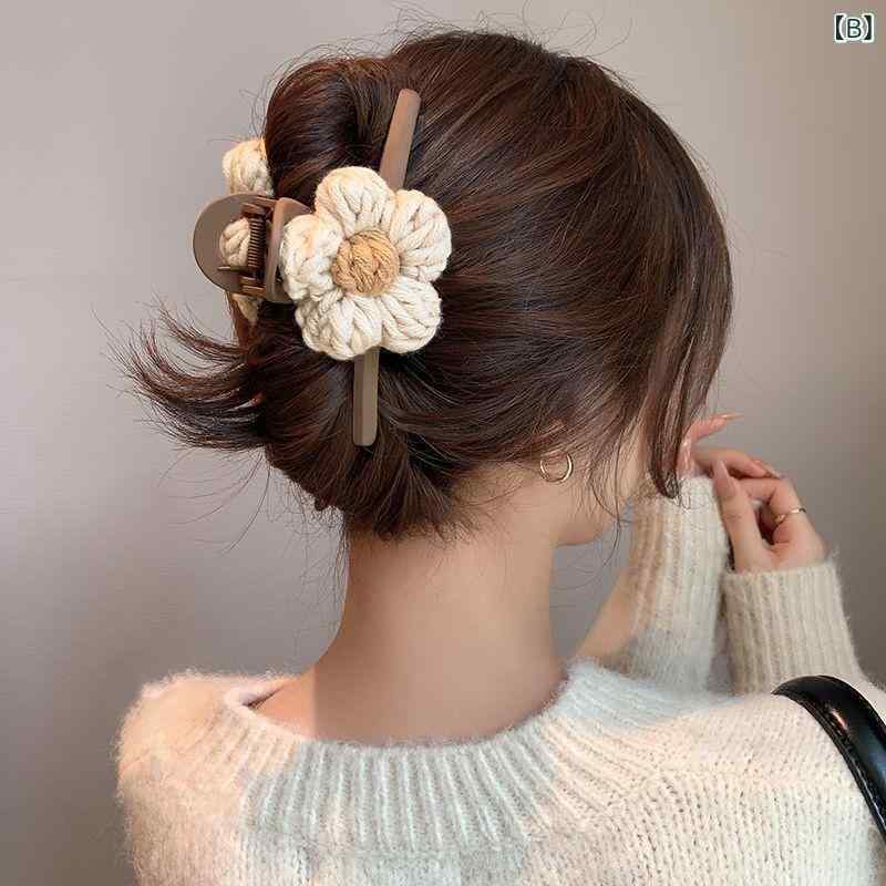 バンスクリップ レディース ヘアクリップ 大 大形 もこもこ フラワー モチーフ 毛...