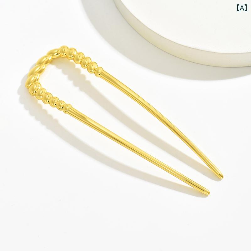 かんざし レディース U字 コーム ヘアピン 金属製 ゴールド シルバー 2点セット ま...
