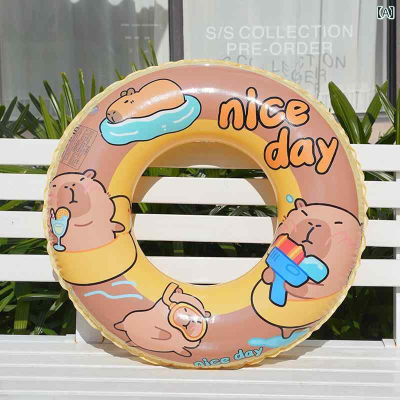 浮き輪 キッズ カピバラ キャラクター 浮輪 子供用 足入れ付き 厚手 プール ビーチ 海水浴 アウトドア レジャー 水遊び かわいい 男の子 女の子 イエロー ブルー 50cm 60cm 70cm