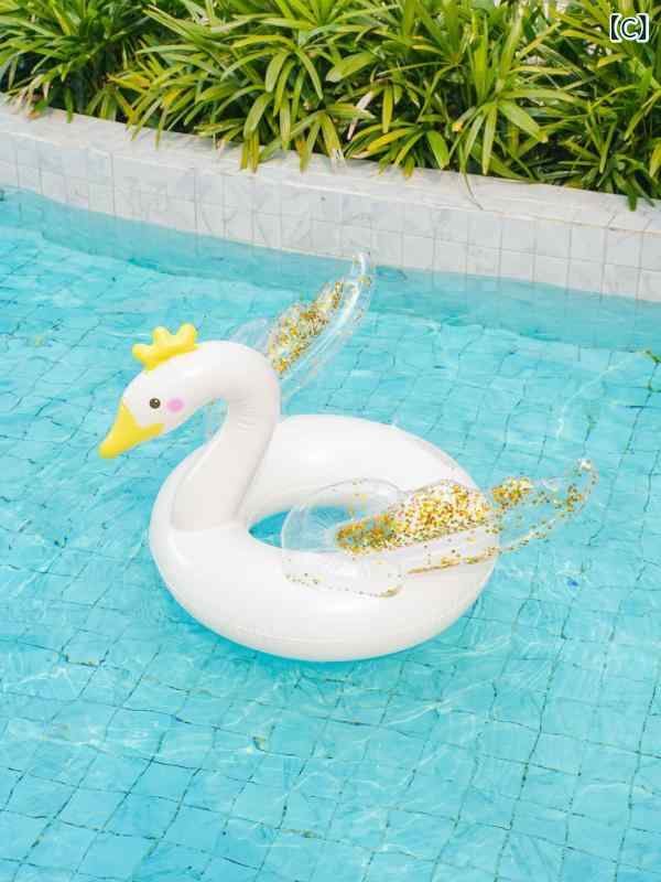 浮き輪 キッズ 幼児用 足入れ スパンコール 羽 天鵝デザイン 厚手 ベビー 浮輪 子...