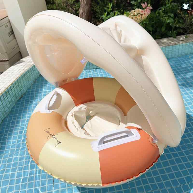 浮き輪 ベビー キッズ 子供 日よけ付き サンシェード ストライプ 足入れ 水遊び プ...