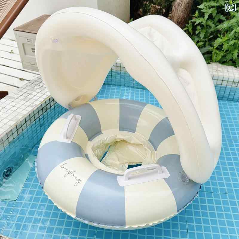 浮き輪 ベビー キッズ 子供 日よけ付き サンシェード ストライプ 足入れ 水遊び プ...