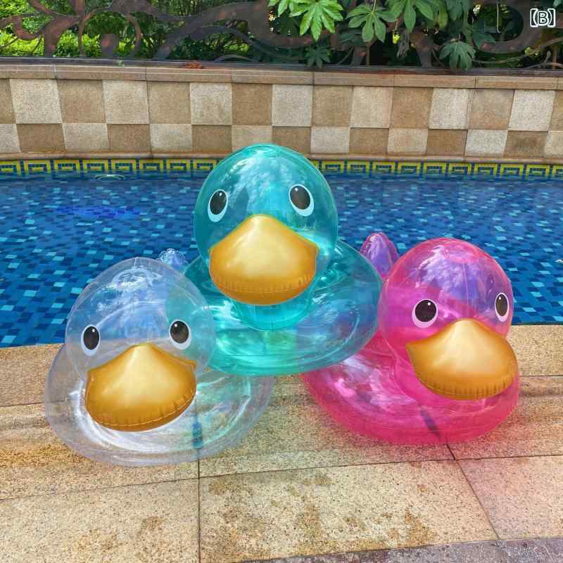 浮き輪 キッズ ベビー 透明 アヒル かわいい プール お風呂 海水浴 幼児用 足入れ ...