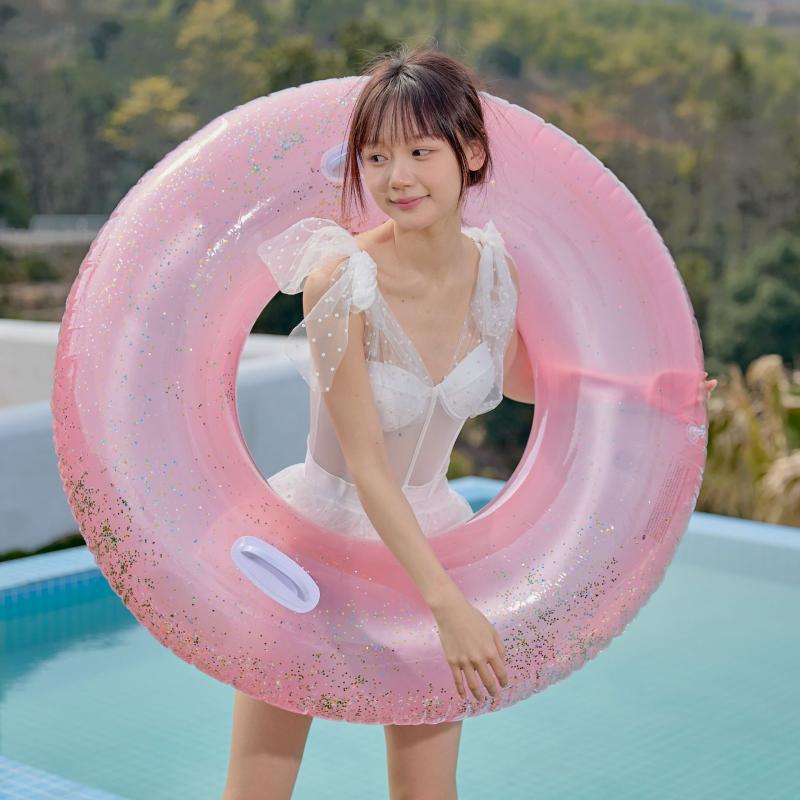 浮き輪 大人用 レディース ビーチグッズ スパンコール キラキラ ゴールド ピンクゴールド グリップ付き プール 海 ビーチ