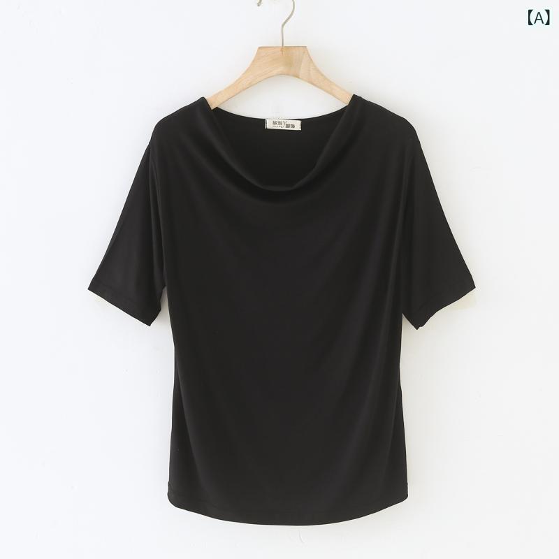 Tシャツ レディース 春夏 テンセル調 ドレープネック 半袖 無地 ルーズ カットソー カジュアル インナー トップス