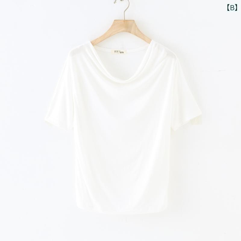 セキュアデポのTシャツ レディース 春夏 テンセル調 ドレープネック 半袖 無地 ルーズ カットソー カジュアル インナー トップス｜アングル2