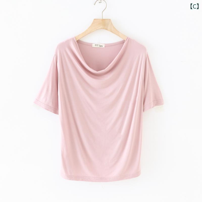 セキュアデポのTシャツ レディース 春夏 テンセル調 ドレープネック 半袖 無地 ルーズ カットソー カジュアル インナー トップス｜アングル3