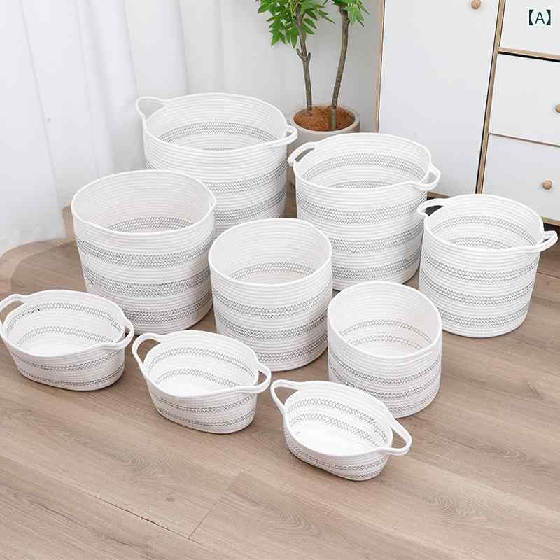 収納バスケット ランドリーバスケット 折りたたみ コットン ロープ かご 手提げ 持ち手付き 雑物 整理 整頓 大容量 現代シンプル 北欧風 おしゃれ 丈夫 隙間収納