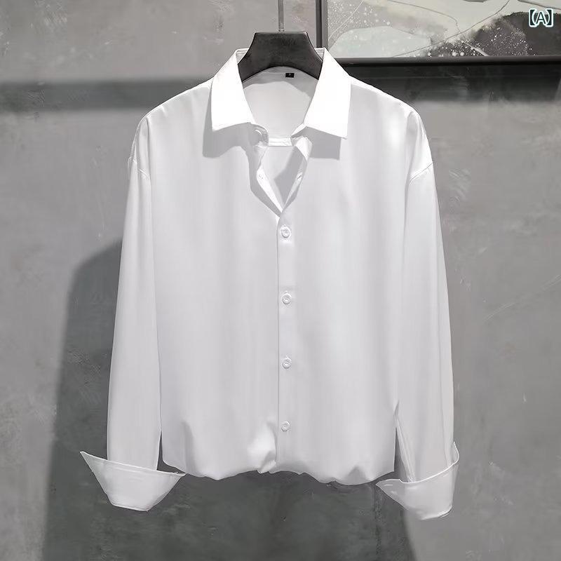 ・カテゴリ: シャツ・スタイル: 青春流行・シルエット: ゆったり型・ネックライン: スタンドカラー・袖丈: 長袖・柄: 無地・厚さ: 普通・ターゲット: 青少年・主な素材: （ポリエステル）・カラー展開: 白色,黒色,灰色・サイズ展開: M,L,XL,2XL,3XL・加工: 免烫处理・対象性別: 男