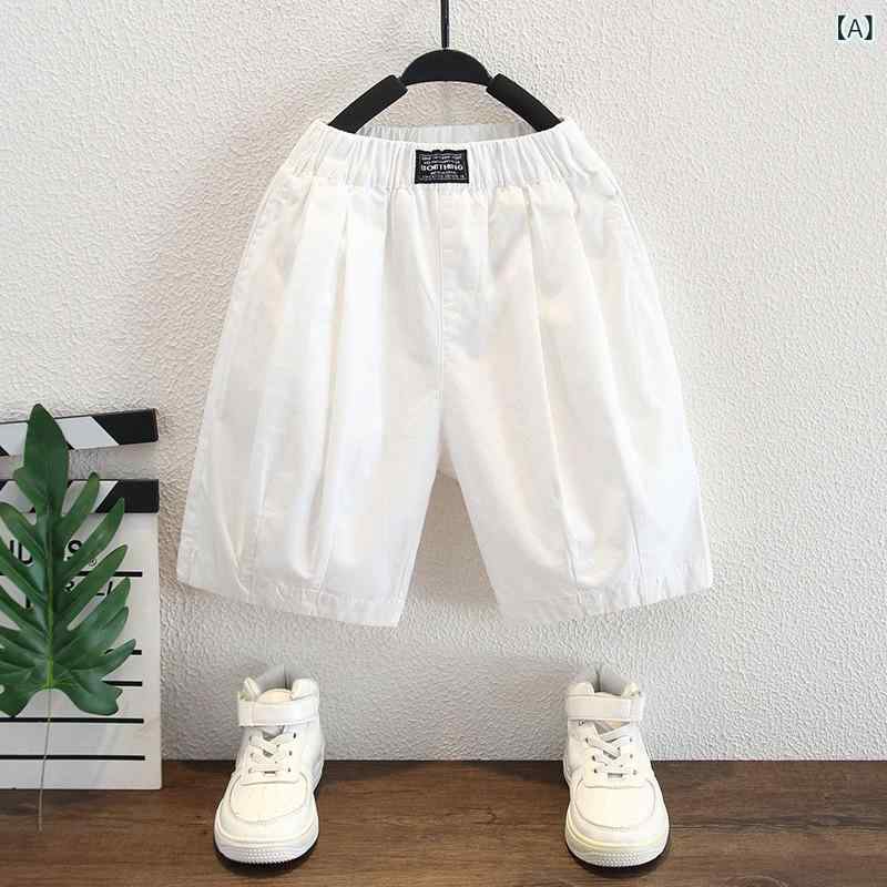 ・カテゴリ: 子供用パンツ・スタイル: 韓国風・主な素材: 綿 ・安全基準: B類・パンツ丈: ショートパンツ・対象性別: 男の子・対象年齢: 中小の子供（3～8歳、身長100～140cm）・スタイル詳細: カジュアルパンツ・生地加工: 柔軟処理、起毛・柄: 無地・デザイン要素: スポーツ、トレンド・ウエスト: ミディアムウエスト・前開き仕様: ゴムウエスト・カラー展開: ホワイト、グリーン・対象身長: 90cm、100cm、110cm、120cm、130cm、140cm、150cm
