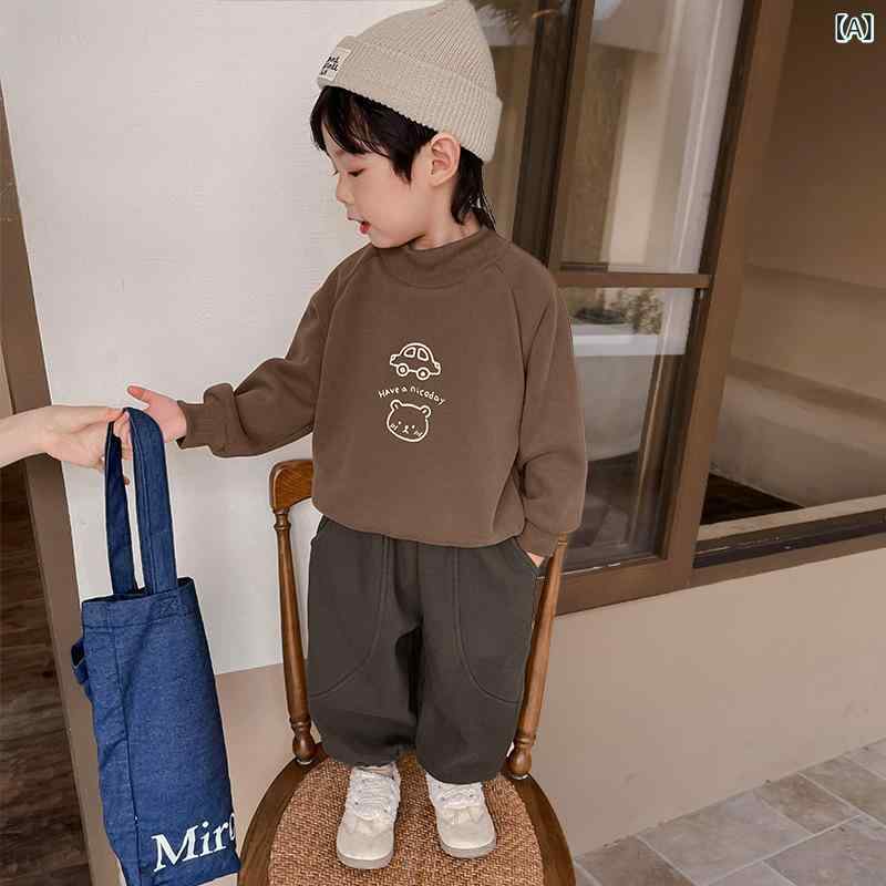 ・カテゴリ: キッズスウェット・スタイル: 韓国風・性別: 男子・柄: カートゥーン・厚み: 厚手・袖丈: 長袖・着脱: プルオーバー・主な素材: ポリエステル70%・裏地: 毛フリース・カラー展開: ブラウン、ミリタリーグリーン・サイズ展開: 90cm、100cm、110cm、120cm、130cm、140cm