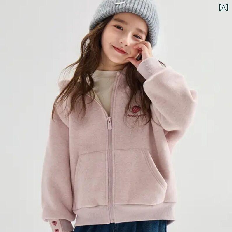 アウター キッズ 女の子 秋冬 厚手 フード付き ジャケット 裏起毛 ジップアップ パ...
