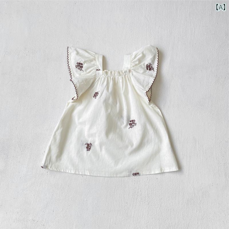 ・カテゴリ: ワンピース・スタイル: プリンセス・主な素材: 綿 ・性別: 女の子用・対象年齢: ベビー・キッズ（1〜3歳、身長80〜100cm）・柄: 花柄・生地加工: 柔軟加工・スタイル詳細: ベーシック、プリンセスドレス・カラー展開: ブラウン刺繍、グレーグリーン刺繍・対応身長: 73cm、80cm、90cm、100cm