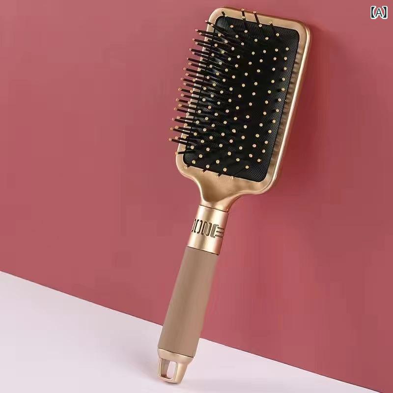 ヘアブラシ レディース 気囊ブラシ 頭皮マッサージ クッションブラシ 髪に優しい メイクブラシ 金色 高級感 軽量 美髪ケア