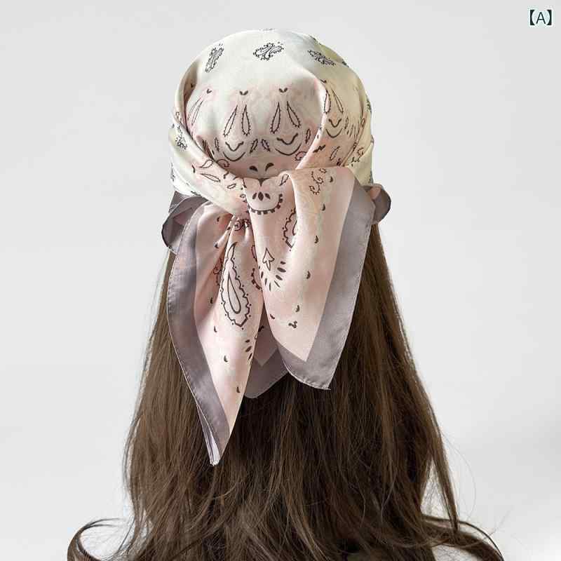スカーフ レディース シルク調 70cm 正方形 大判 サテン ペイズリー柄 ヘアバンド 首巻き 薄手 通勤 バッグ飾り 上品
