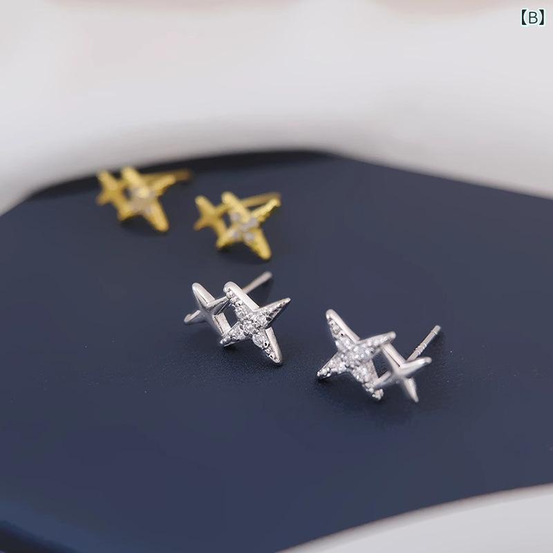 ピアス レディース 四芒星 ジルコニア 華奢 上品 小ぶり 金属アレルギー対応 18Kコ...