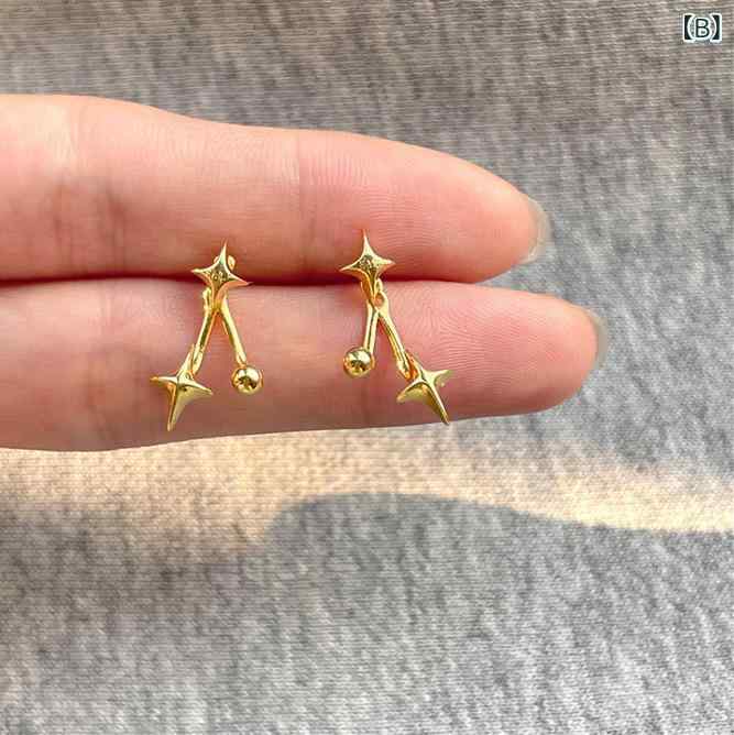 セキュアデポのピアス レディース バックキャッチ 四芒星 金属アレルギー対応 左右セット 両耳用 シルバー ゴールド 電気メッキ加工 星形 揺れる ノンアレルギー 小ぶり 小さめ 上品 華奢 大人カジュアル 韓国風 かわいい 2way｜アングル2