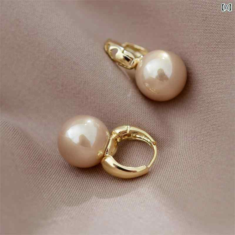 ピアス レディース フープピアス フレンチスタイル パール レッド ゴールドカラー ...