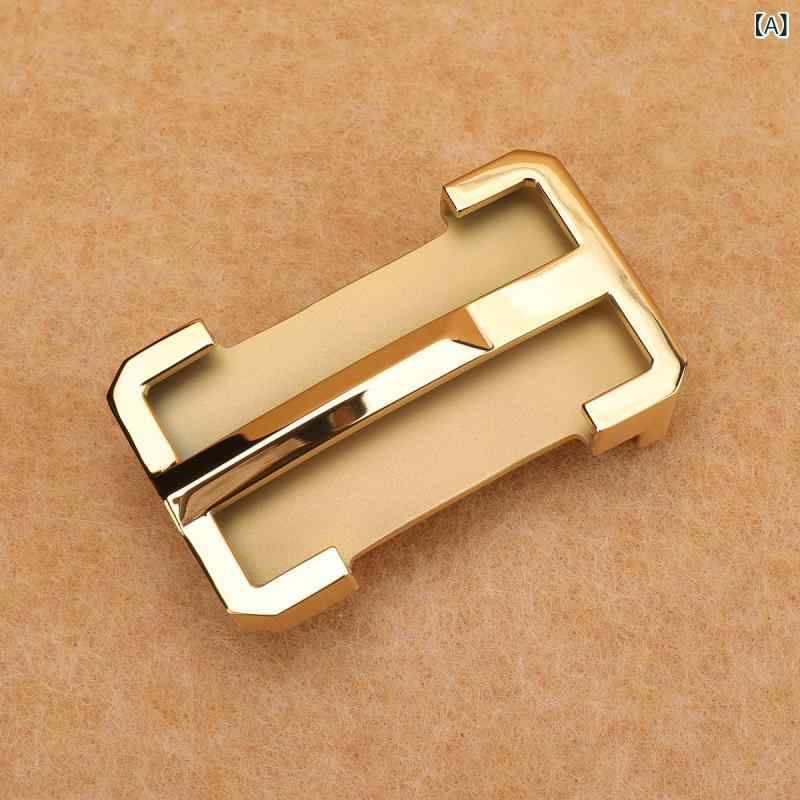 ・性別: 男性・素材: スチール・バックル形状: 長方形・商品タイプ: 平滑バックル/板バックル・留め具方式: 平滑バックル・スタイル: 万能・着用シーン: ビジネス・柄: アルファベット・バックル要素: 幾何学パターン・カラー展開: ゴールド（幅3.7-3.8cmの穴あきベルト適合）、シルバー（幅3.7-3.8cmの穴あきベルト適合）