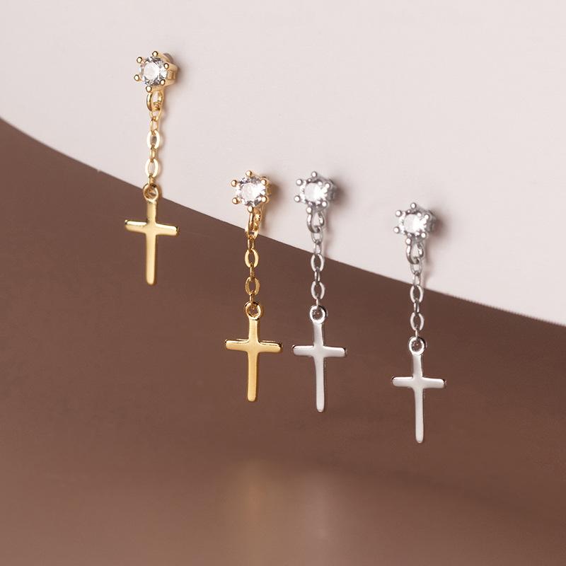 ピアス レディース キラキラ チェーン 十字架 クロス ジルコニア スタッドピアス 金属アレルギー対応 揺れる おしゃれ 個性的 高級感 上品 カジュアル オフィス 通勤 ギフト