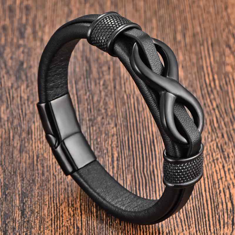 ブレスレット メンズ 牛皮 金属アレルギー対応 腕輪 二重巻き レザーブレスレット カジュアル シンプル 21cm