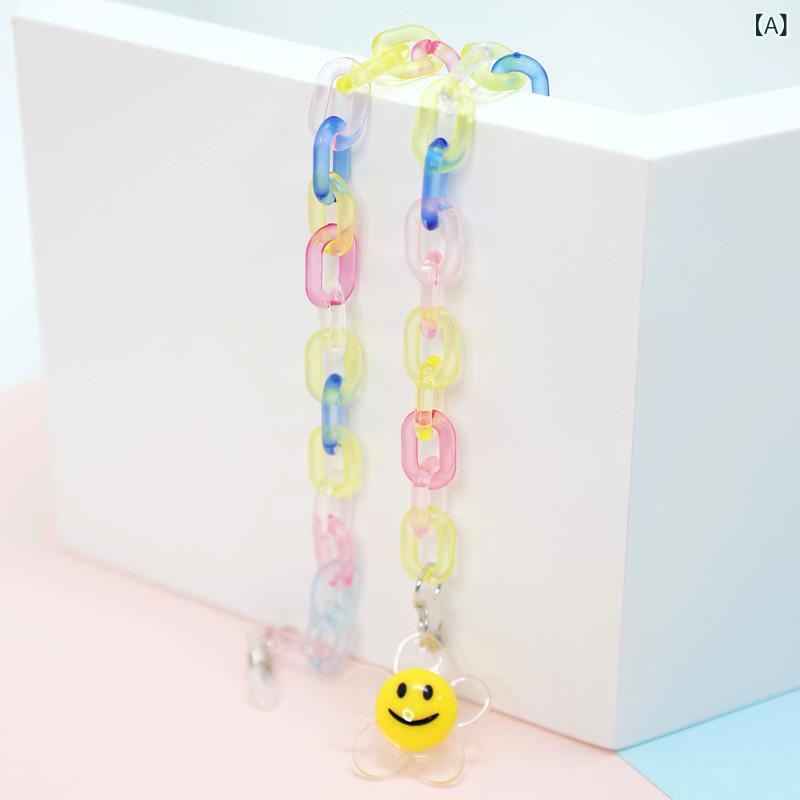 メガネチェーン キッズ ストラップ 首掛け マスクホルダー サングラスホルダー アクリル カラフル 紛失防止 かわいい 軽量