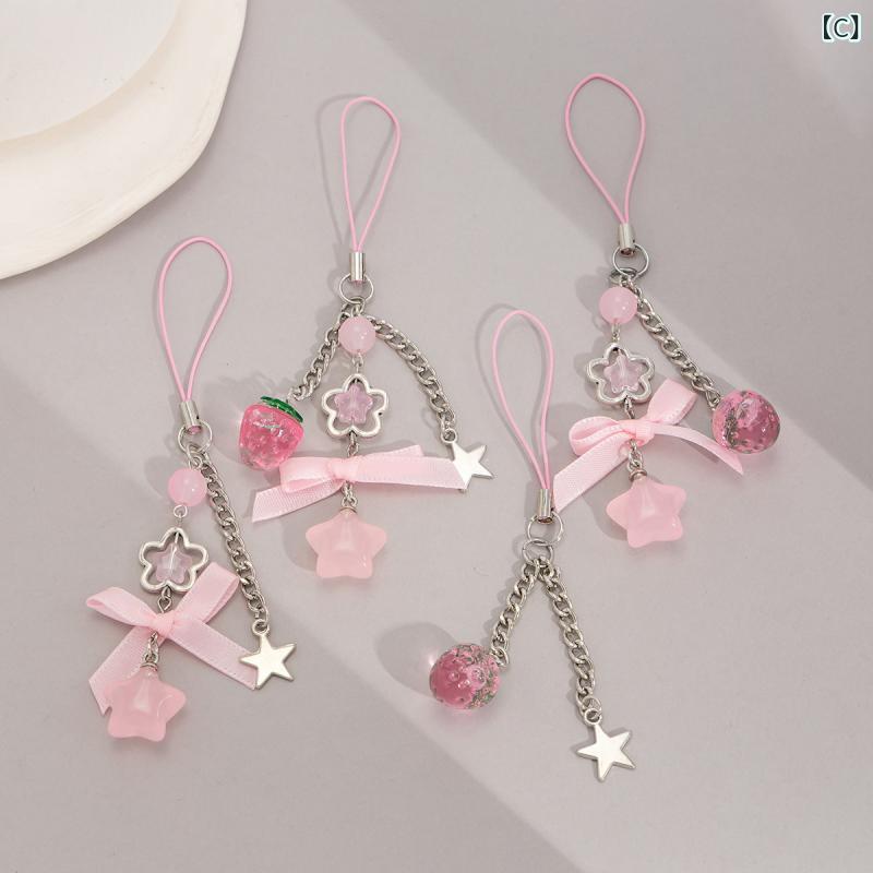 セキュアデポのキーホルダー レディース フェミニンリボン 吊り下げ 携帯ストラップ 星 かわいい キャンディ チャーム｜アングル3