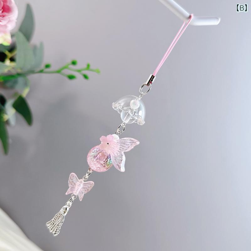 バッグチャーム レディース 桜 フィッシュテール オーロラカラー 風鈴 スマホスト...