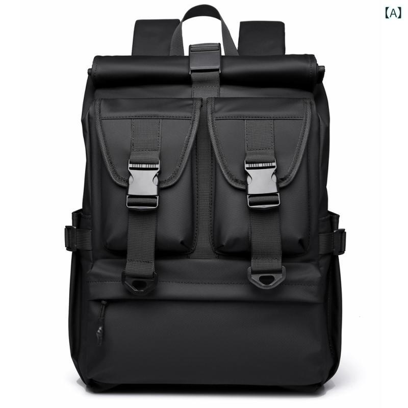 ・カラー: ブラック、グレー・サイズ: 幅30cm、高さ45cm、マチ18cm・対象性別: ユニセックス・推奨シーン: カジュアル旅行・素材: オックスフォード生地・スタイル: ストリートトレンド・容量: 20-35L・機能: 容量拡張・対応パソコンサイズ: 16インチ・柄: 無地・裏地素材: ポリエステル・デザイン要素: ステッチ、バックル・キャリーシステム: 人間工学に基づいた曲線ショルダーストラップ