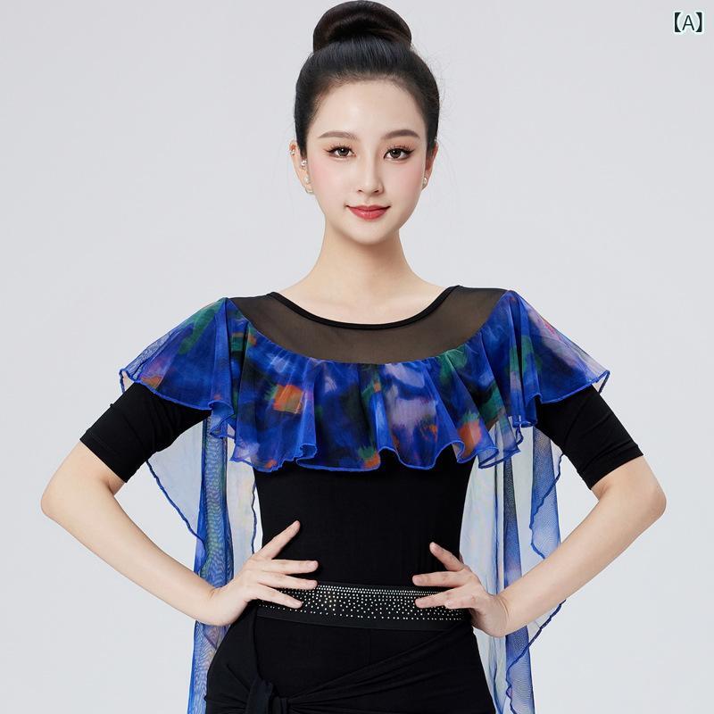・カテゴリ: 舞蹈服・スタイル: ラテンダンス・柄: 花柄・性別: 女性用・主な素材: モダール・素材の割合: 85%・カラー展開: パープルブルー（スカーフリング付き）、レッド（スカーフリング付き）・サイズ展開: S、M、L、XL、XXL、XXXL、4XL