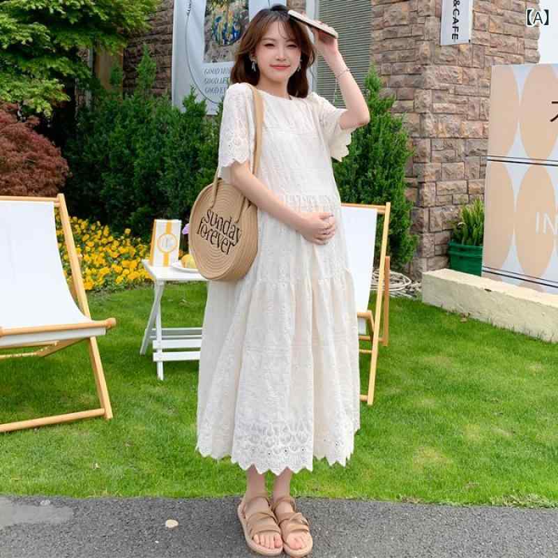 ワンピース レディース 妊婦服 授乳服 マタニティウェア 半袖 ロング丈 A字 Aライ...