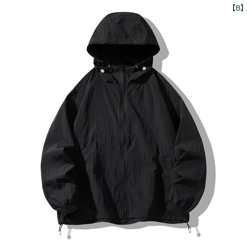 日除け服 メンズ 薄手 フード付き 接触冷感 軽量 紫外線カット UPF50+ 長袖 フルジップ 大きいサイズ ゆったり カジュアル スポーツ 釣り アウトドア 登山 無地 シンプル