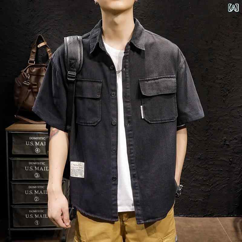 ・カテゴリ: シャツ・スタイル: カジュアル・シルエット: レギュラーフィット・ネックライン: レギュラーカラー・袖丈: 半袖・柄: 無地・厚み: 普通・デザイン詳細: ボタン・対象: メンズ・素材: 綿 96%以上・シチュエーション: カジュアル・カラー展開: ブラック、カーキ、アーミーグリーン・サイズ展開: M、L、XL、XXL、3XL、4XL、5XL、6XL、7XL、8XL・仕様・加工: プリント、染め