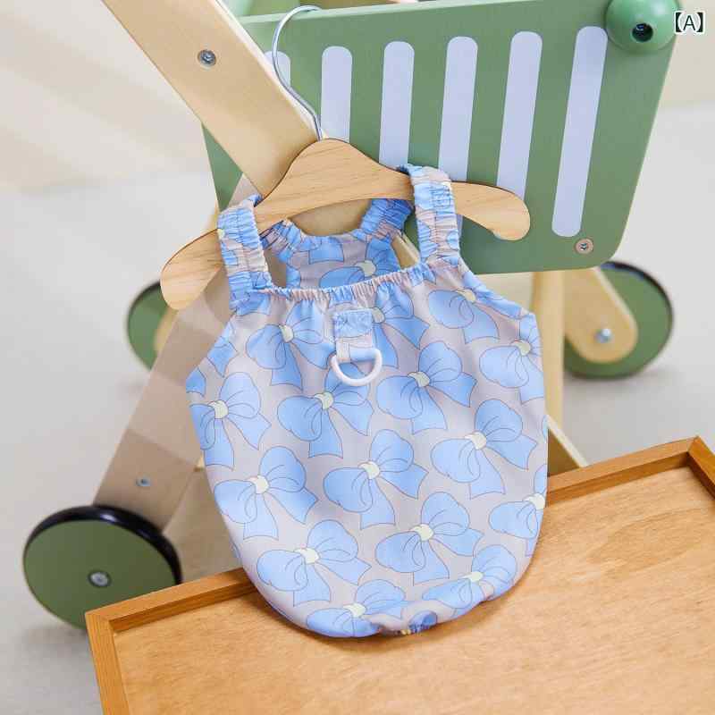 ペット服 猫用 キャミソールワンピース 春夏 かわいい リボン プリント 薄手 軽量 涼しい 部屋着 お散歩 お出かけ ブルー ピンク