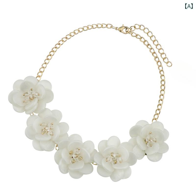 ネックレス レディース ショート ベゼルシェル風 花モチーフ リゾートスタイル アクリル 合金 ペンダント