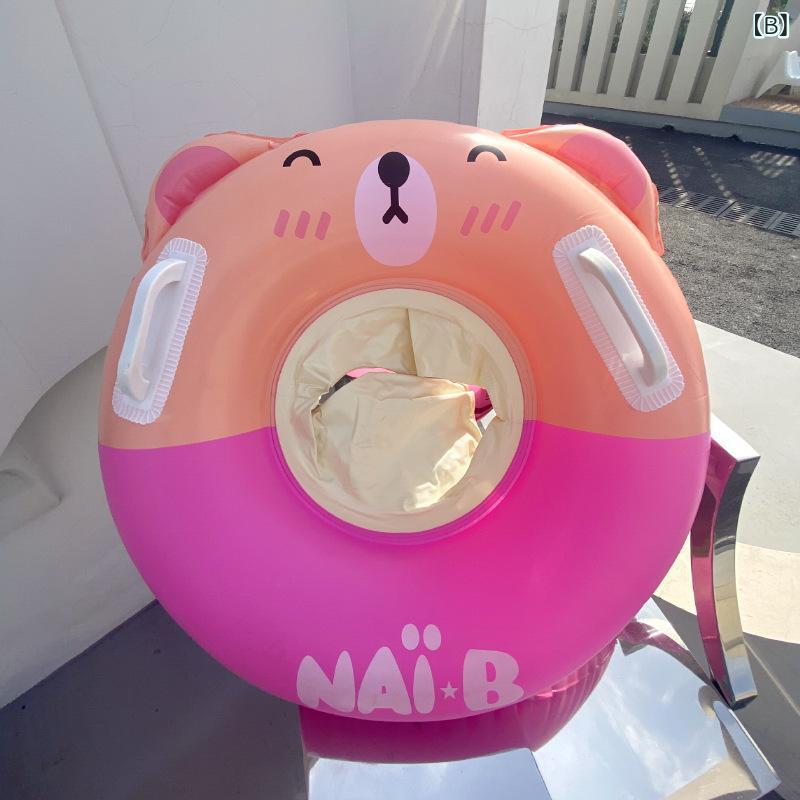 游泳圈 キッズ 浮き輪 足入れ ハンドル付き かわいい クマ 立体 ピンク ベビー用 ...