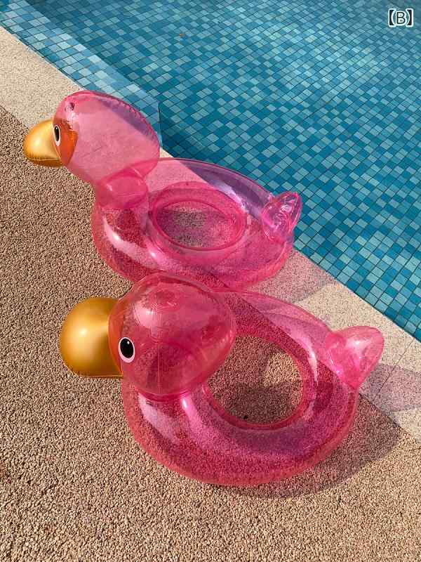浮き輪 キッズ ベビー 足入れ 浮力 安定感 かわいい アヒル 透明 ダック 厚手 プー...