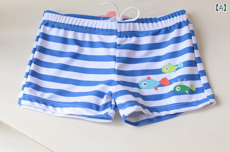 水着 キッズ 男の子 スイムパンツ ベビー 幼児 ジュニア ボックスタイプ スイムウェア ダークブルー ストライプ 魚柄 伸縮性 速乾 軽量 動きやすい プール 海水浴 川