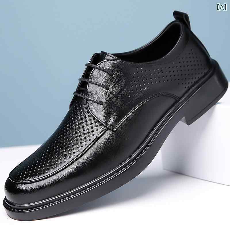 ・カテゴリ: 正装皮靴・アッパー素材: 牛床革・ソール素材: ゴム・性別: メンズ・つま先形状: プレントゥ・履き口: ローカット・機能: 通気性、防滑、耐摩耗・総重量: 約0.8kg・カラー展開: ブラック（夏用メッシュ）、ブラウン（夏用メッシュ）、ブラック（オールシーズン）、ブラウン（オールシーズン）・サイズ展開: 38、39、40、41、42、43、44、45・スタイル: ビジネス・デザイン要素: メッシュ、ステッチ・着用シーン: 日常