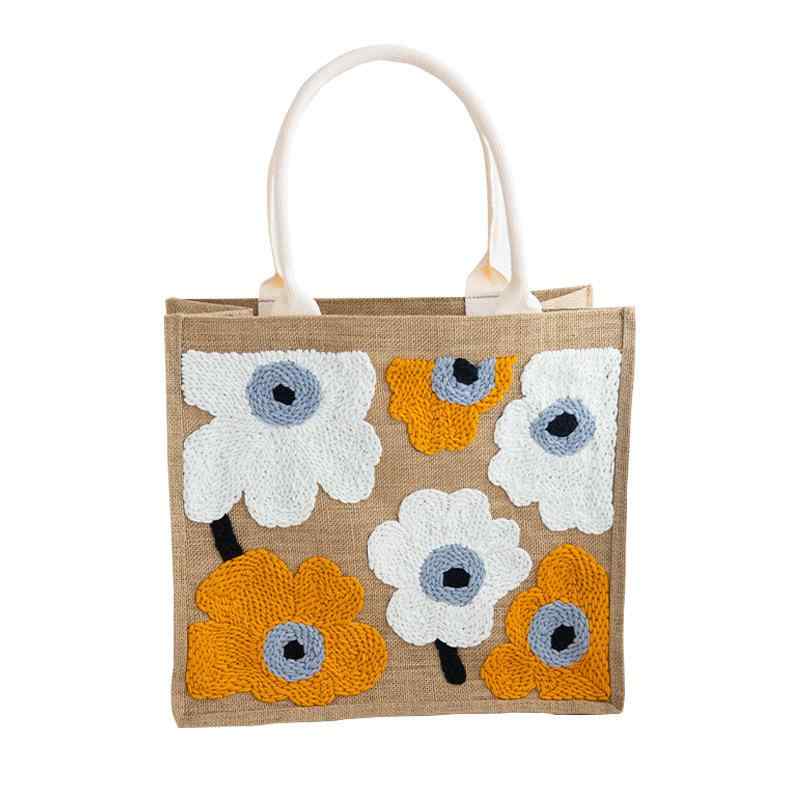 ・カテゴリ: 布芸刺繍・スタイル: 現代アート・カラー: イエロ・ホワイトフラワー（ヘンプバッグ材料キット）・サイズ: 細パンチニードル付き（ニードルなし）・設置場所: 屋外
