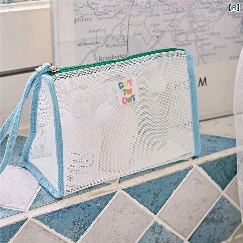 収納バッグ キッズ レディース メッシュ バイカラー トートバッグ 化粧ポーチ コスメポーチ スパバッグ 温泉バッグ ビーチバッグ インナーバッグ トラベルグッズ 持ち手付き 自立 軽量 小物入れ 旅行 アウトドア 洗面用具 secure-depo-11489823 セキュアデポ サンプル画像2