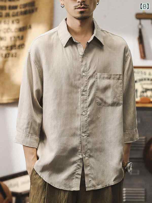 シャツ メンズ 春夏 半袖 七分袖 接触冷感 コットン リネン テンセル 薄手 涼しい 無地 襟付き ゆったり ビジカジ カジュアル おしゃれ 洗える イージーケア secure-depo-11490108 セキュアデポ サンプル画像2