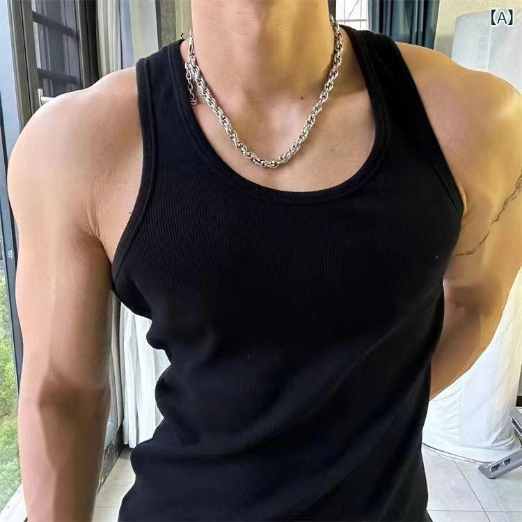 タンクトップ メンズ スポーツ 接触冷感 吸汗速乾 ジム リブ フィットネス 伸縮 ノースリーブ ラウンドネック カジュアル 春夏
