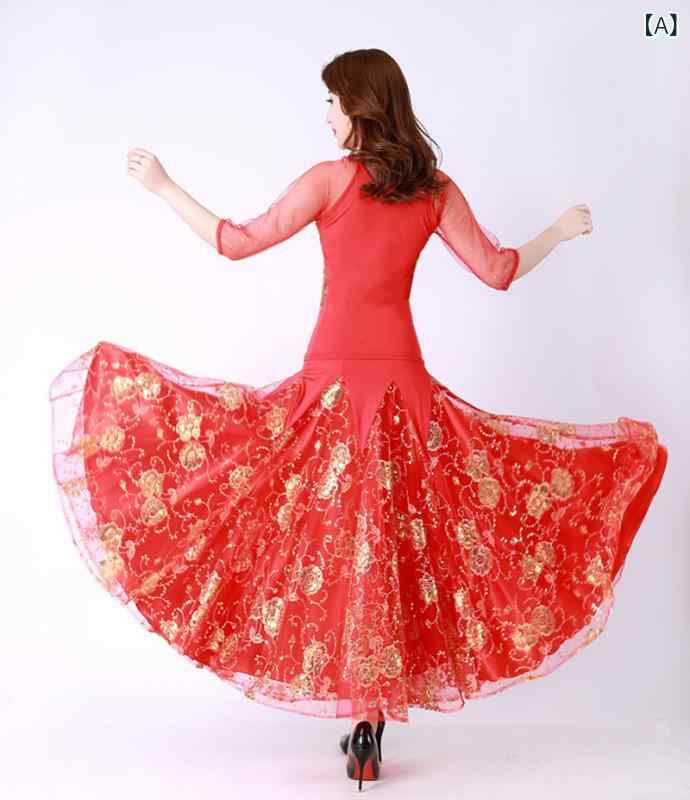・カテゴリ: 舞蹈服・対象: 成人女性・素材: スパンデックス・カラー展開: レッド（金花柄）・サイズ展開: M、L、XL、XXL、XXXL、XXXXL