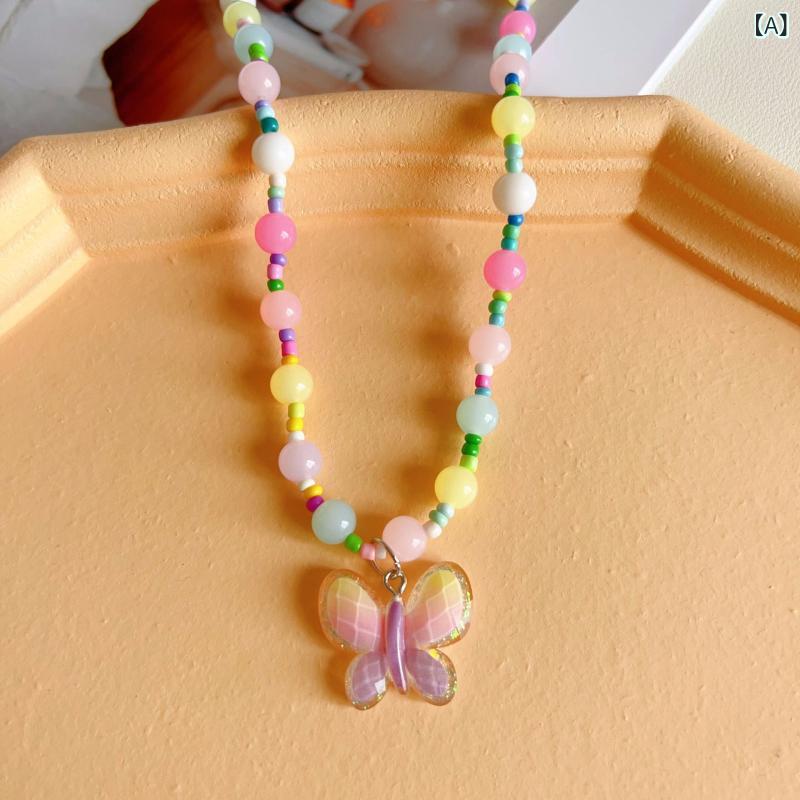 ネックレス キッズ 女の子 アクセサリー カラフル 手作り 樹脂 ビーズ ちょう結び お花 いちご クラウン かわいい キュート