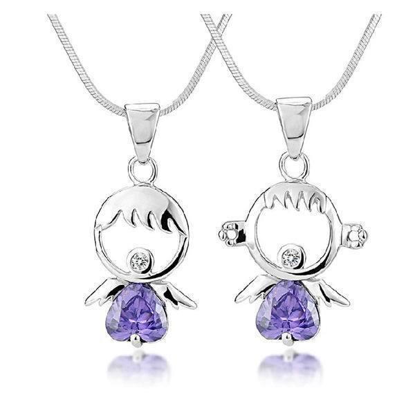 ネックレス ペア レディース メンズ シルバー925 金属アレルギー対応 誕生石カラー パープル ジュエリー ペアネックレス ペンダント チャーム カップル 記念日 ギフト
