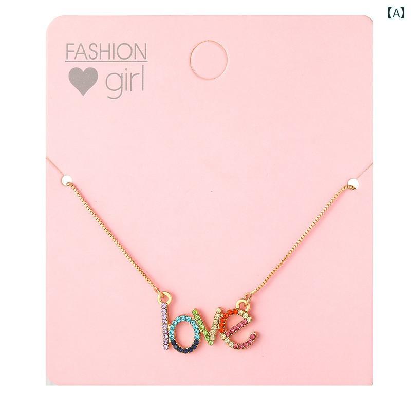 ネックレス キッズ 女の子 ラブ LOVE アルファベット レインボーカラー ラインストーン アジャスター付き かわいい アクセサリー