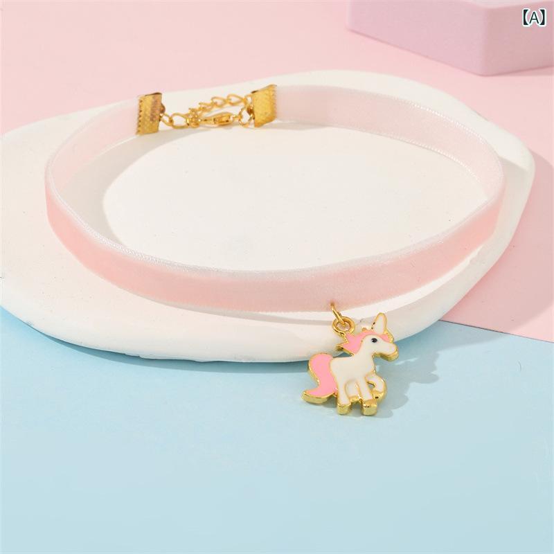 ネックレス キッズ 女の子 チョーカー 独角獣 ユニコーン かわいい ピンク リボン カワイイ アニマル キャラクター …
