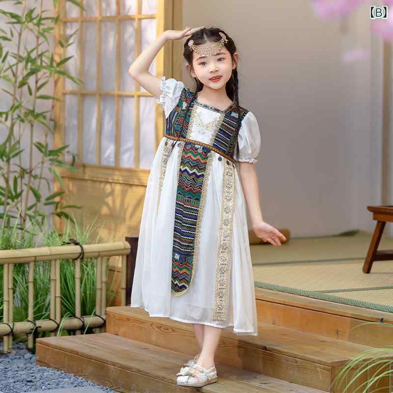 セキュアデポのワンピース キッズ 女の子 唐装 チャイナドレス 半袖 中国風 子供服 中大童 チュニック かわいい 通気性 綿｜アングル2