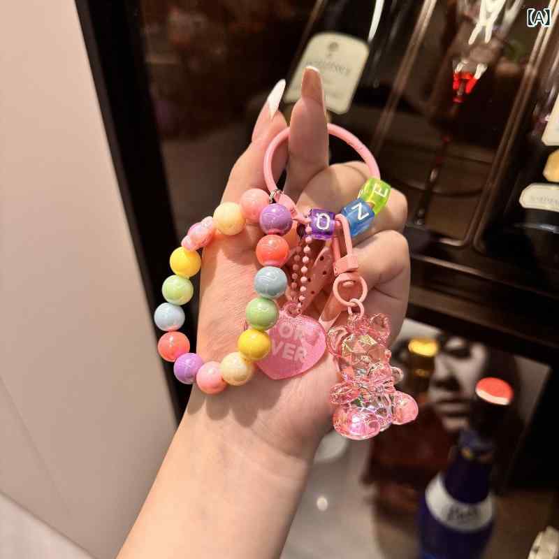 キーホルダー レディース アクリル製 クマ ビーズ カラフル バッグチャーム 樹脂 ストラップ 小物 アクセサリー かわいい